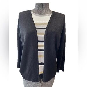 🆕Alfred Dunner ladies petite Med Faux twin set metallic glitter black/white NWT